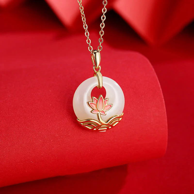 Collana con ciondolo a forma di fiore di loto in giada bianca Hetian, in argento sterling 925, Buddha Stones - Image 2