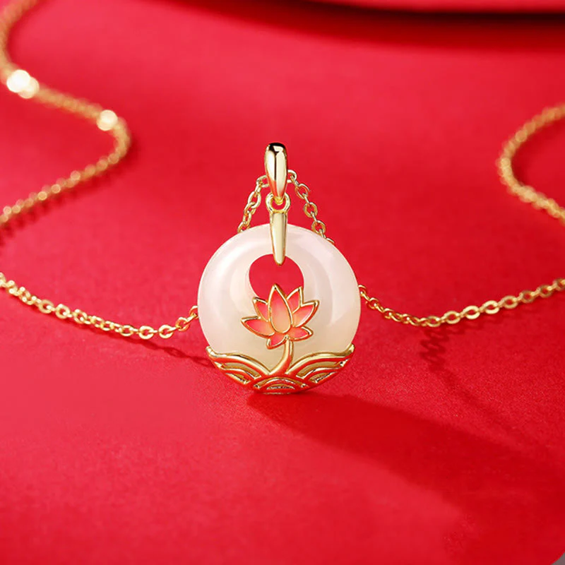 Collana con ciondolo a forma di fiore di loto in giada bianca Hetian, in argento sterling 925, Buddha Stones - Image 3
