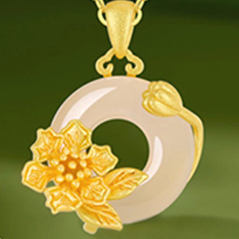Collana con ciondolo a forma di fiori con fibbia della pace in argento sterling 925, Buddha Stones, calcedonio - Image 24