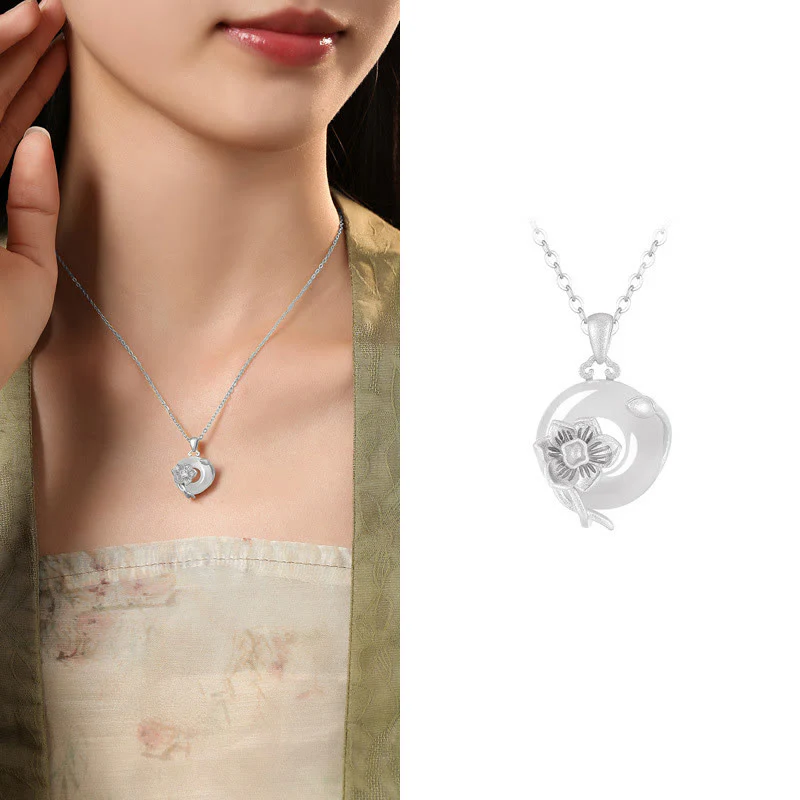 Collana con ciondolo a forma di fiori con fibbia della pace in argento sterling 925, Buddha Stones, calcedonio - Image 41
