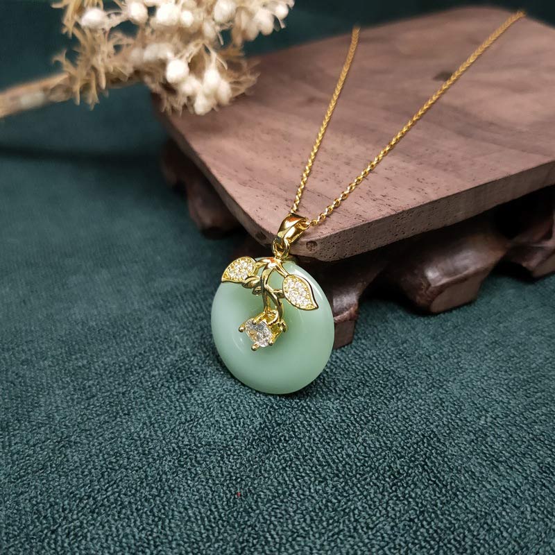 Collana con ciondolo a forma di foglia di giada rotonda con Buddha Stones e fortuna - Image 4