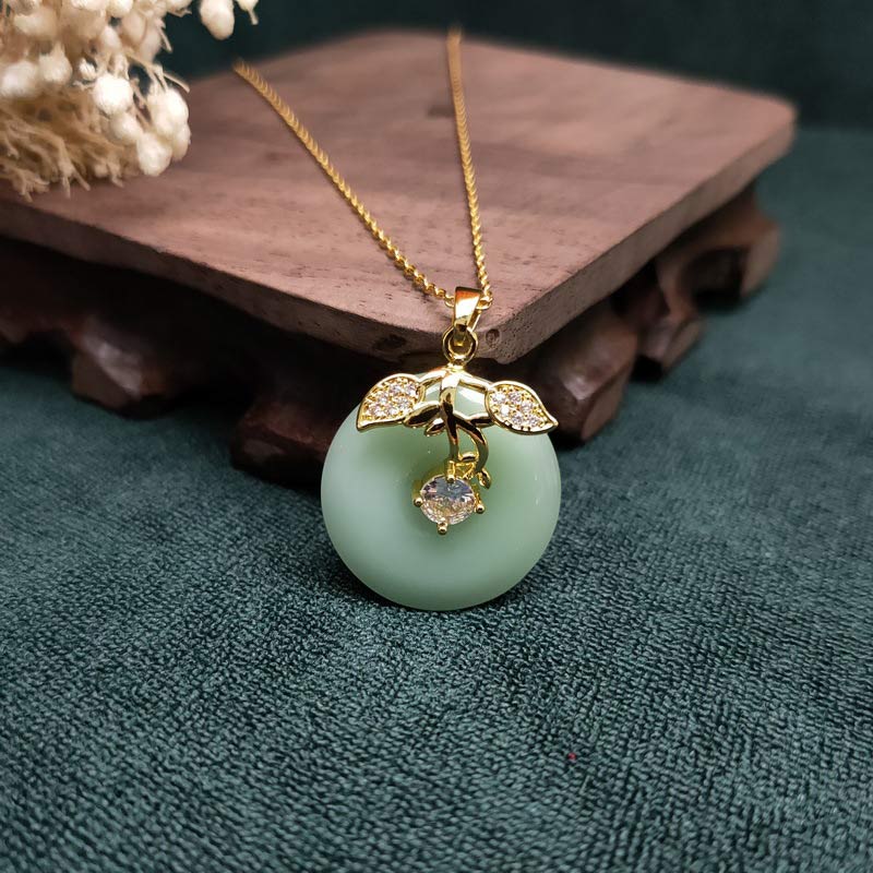 Collana con ciondolo a forma di foglia di giada rotonda con Buddha Stones e fortuna - Image 5