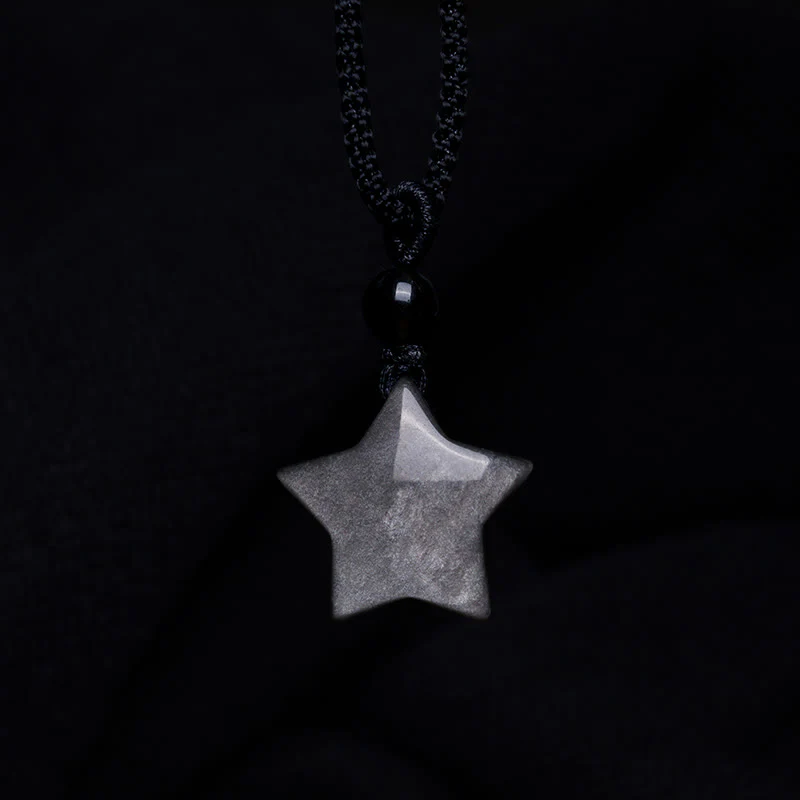 Collana con ciondolo a forma di mezzaluna stellata in ossidiana naturale Buddha Stones argento - Image 4