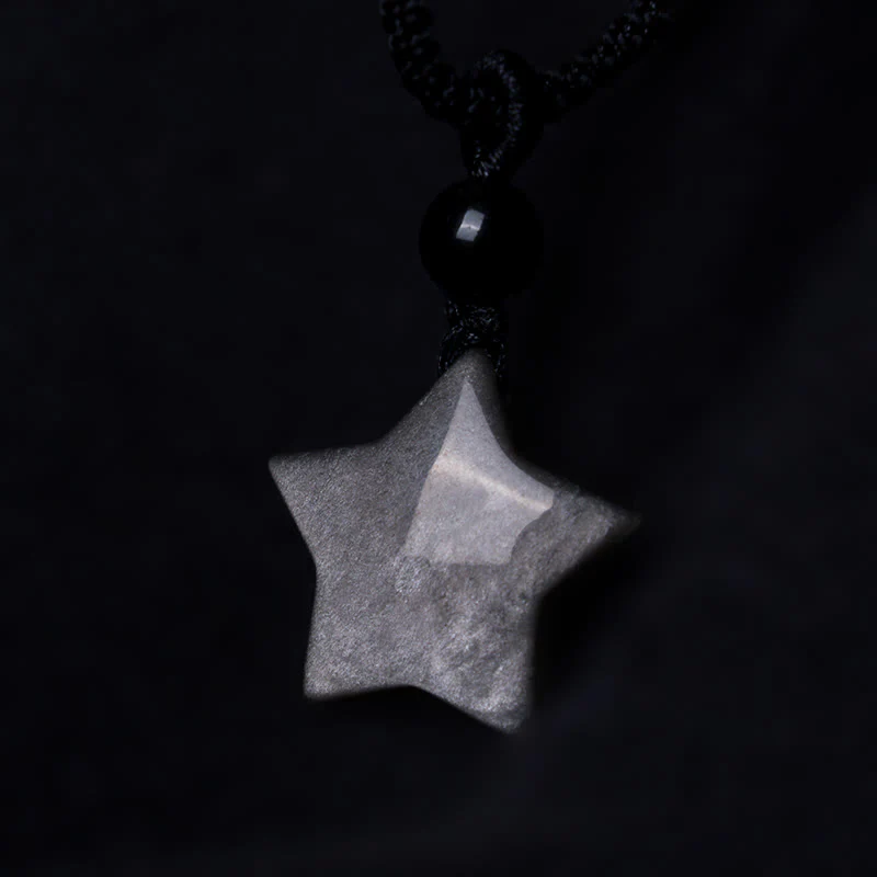 Collana con ciondolo a forma di mezzaluna stellata in ossidiana naturale Buddha Stones argento - Image 5