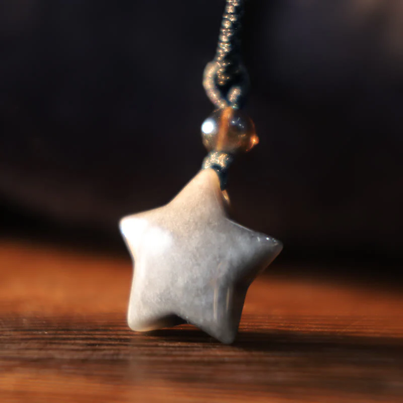 Collana con ciondolo a forma di mezzaluna stellata in ossidiana naturale Buddha Stones argento - Image 6