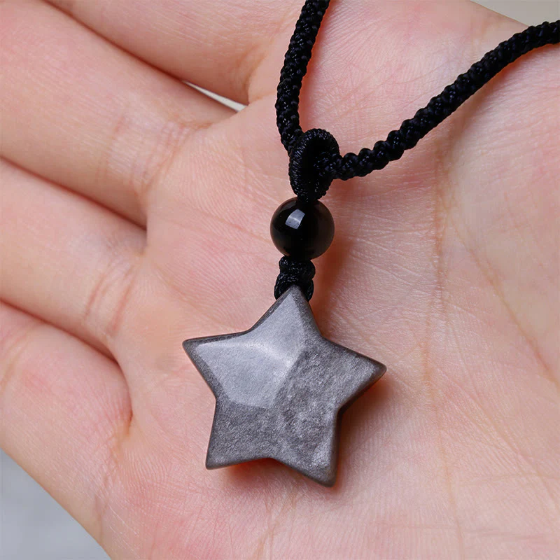 Collana con ciondolo a forma di mezzaluna stellata in ossidiana naturale Buddha Stones argento - Image 8
