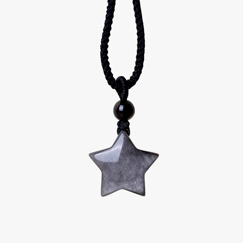 Collana con ciondolo a forma di mezzaluna stellata in ossidiana naturale Buddha Stones argento - Image 9