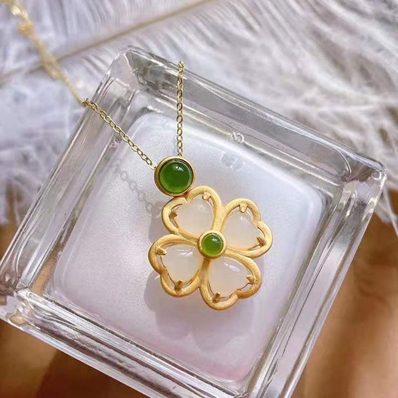 Collana con ciondolo a forma di quadrifoglio fortunato in argento sterling 925 Buddha Stones, giada e prosperità - Image 9