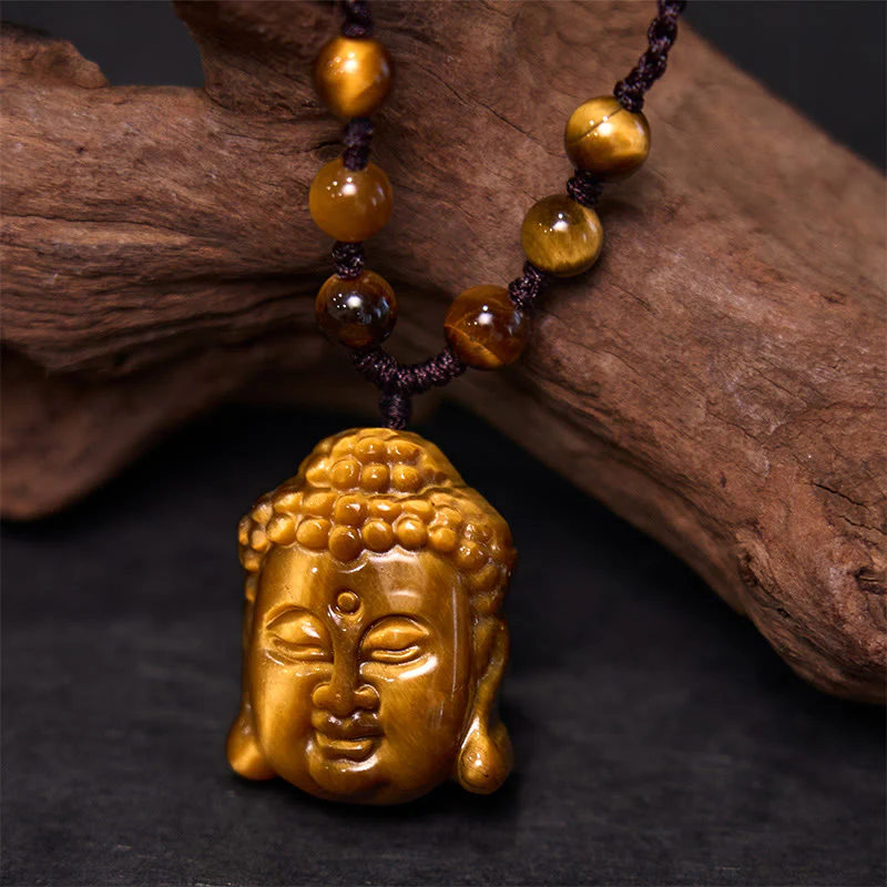 Collana con ciondolo a forma di testa di Buddha, occhio di tigre, Buddha Stones - Image 10