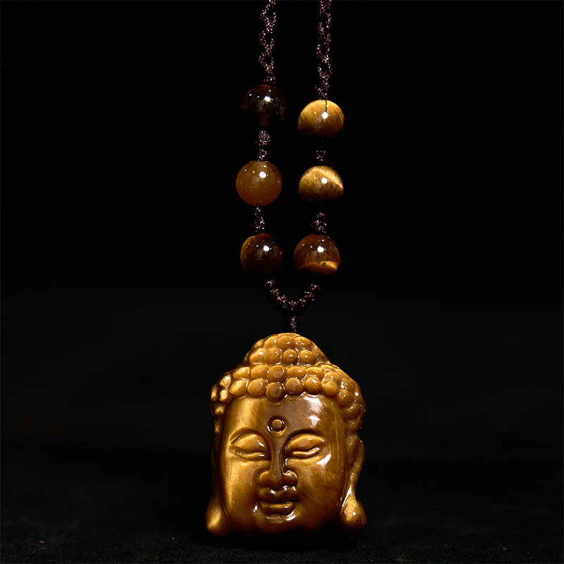 Collana con ciondolo a forma di testa di Buddha, occhio di tigre, Buddha Stones - Image 16