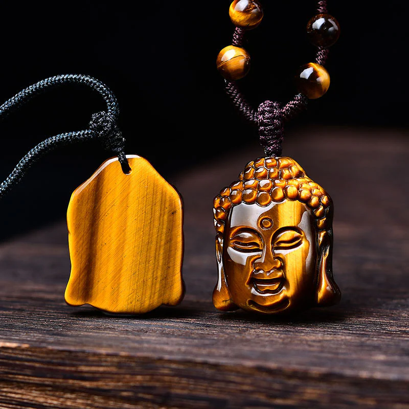 Collana con ciondolo a forma di testa di Buddha, occhio di tigre, Buddha Stones - Image 19