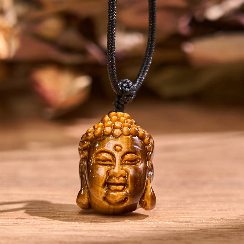Collana con ciondolo a forma di testa di Buddha, occhio di tigre, Buddha Stones - Image 4