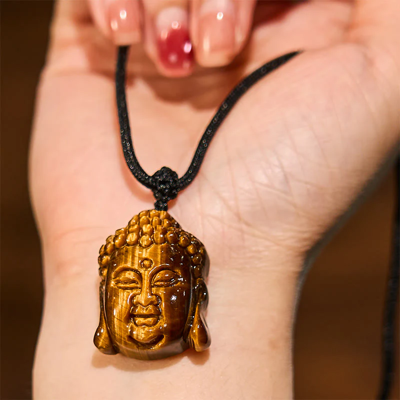 Collana con ciondolo a forma di testa di Buddha, occhio di tigre, Buddha Stones - Image 5