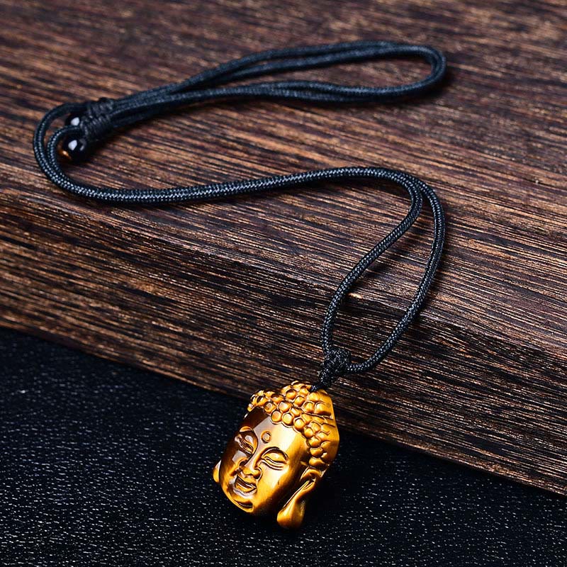 Collana con ciondolo a forma di testa di Buddha, occhio di tigre, Buddha Stones - Image 7