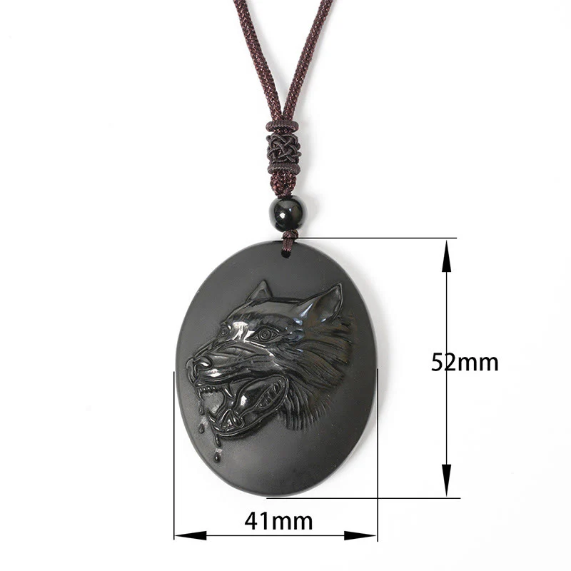 Collana con ciondolo a forma di testa di lupo in ossidiana nera naturale Buddha Stones e forza - Image 9