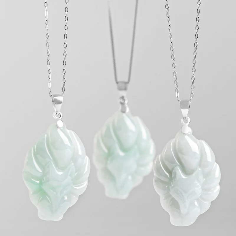 Collana con ciondolo in acciaio al titanio e catena in giada naturale con volpe a nove code Buddha Stones - Image 4