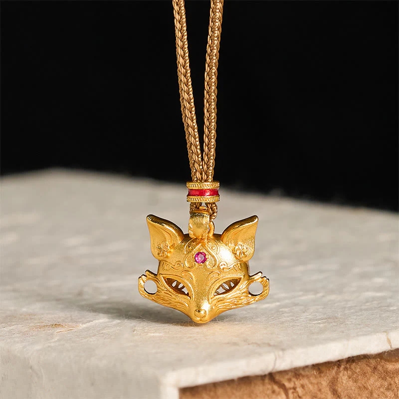 Collana con ciondolo a forma di volpe in ottone placcato oro 24k Buddha Stones corda