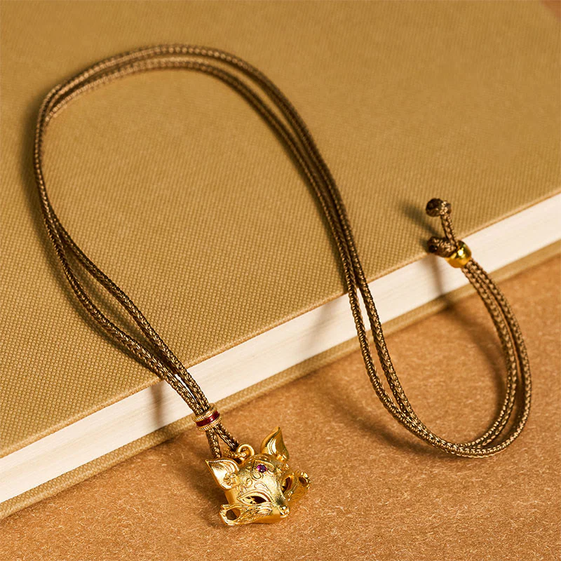 Collana con ciondolo a forma di volpe in ottone placcato oro 24k Buddha Stones corda - Image 5