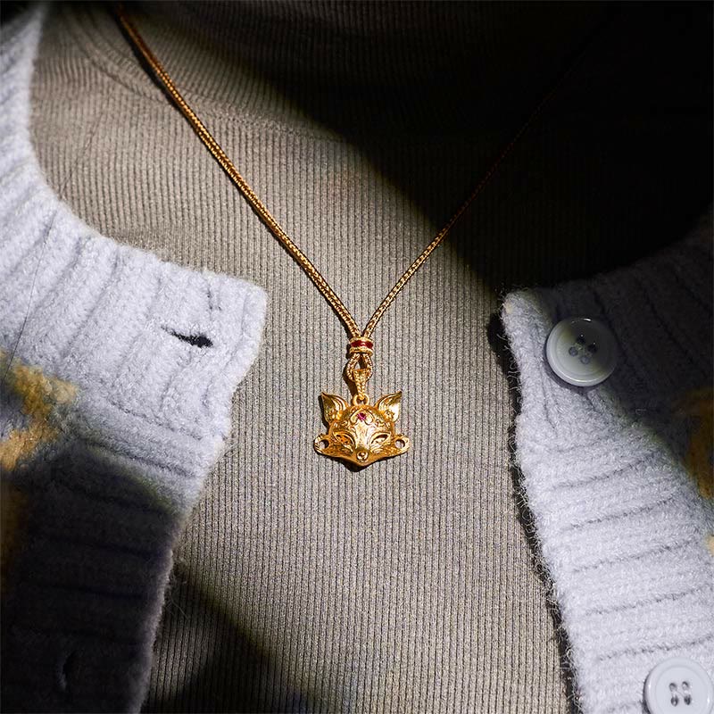 Collana con ciondolo a forma di volpe in ottone placcato oro 24k Buddha Stones corda - Image 8