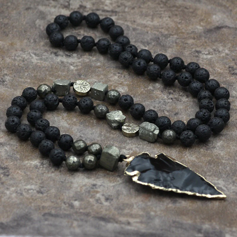 Collana con ciondolo a freccia in pietra lavica naturale con Buddha Stones e yoga - Image 3