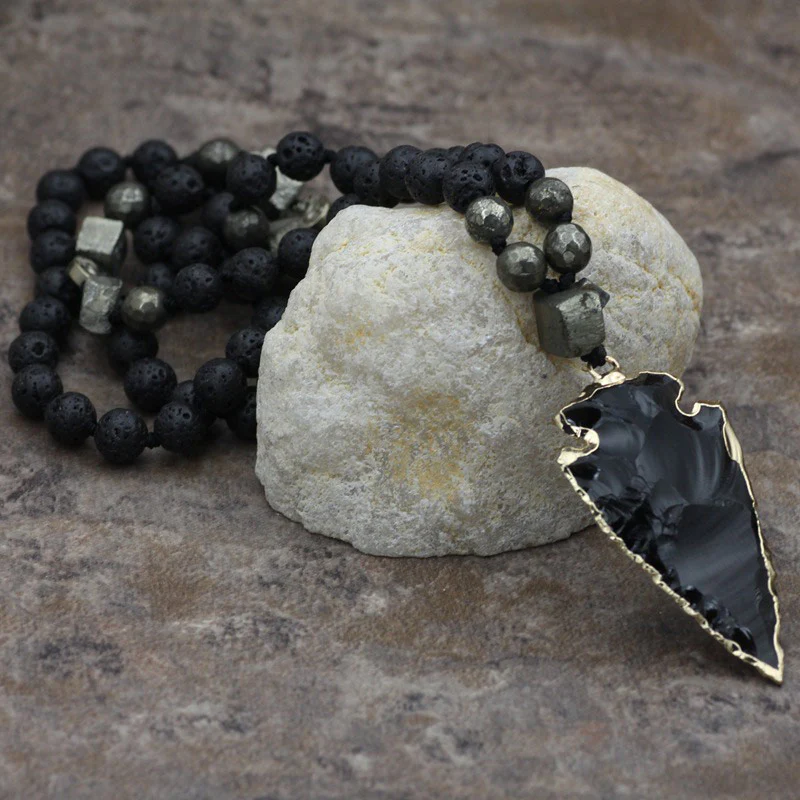 Collana con ciondolo a freccia in pietra lavica naturale con Buddha Stones e yoga - Image 4