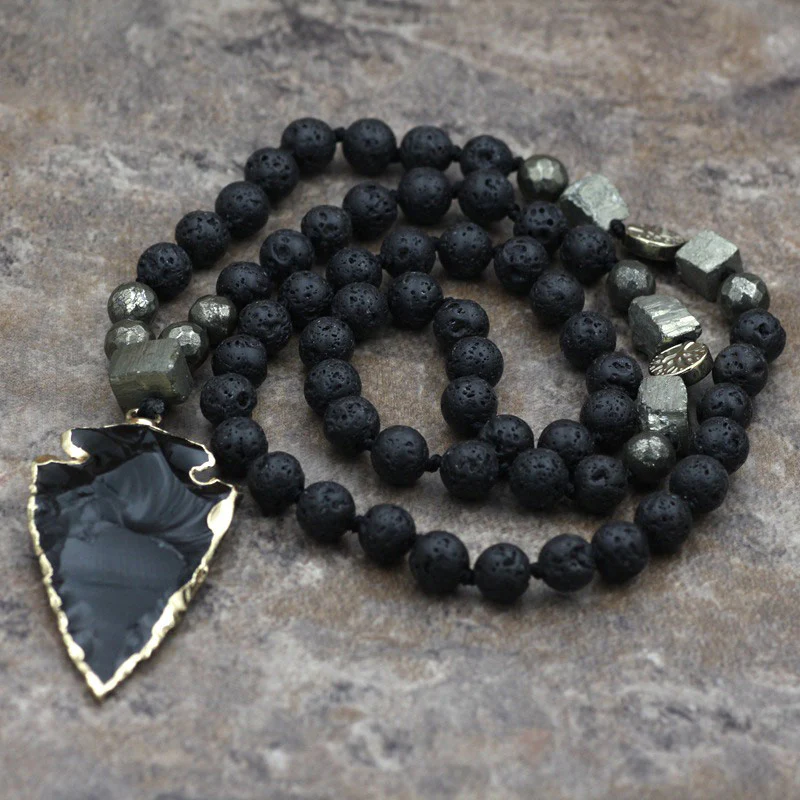 Collana con ciondolo a freccia in pietra lavica naturale con Buddha Stones e yoga - Image 5