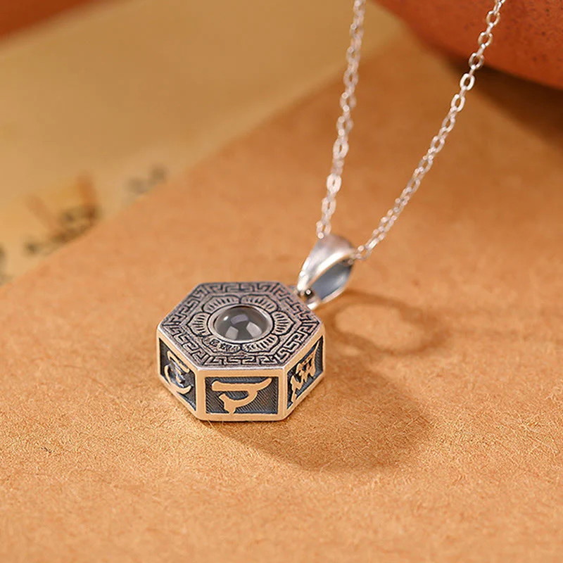 Collana con ciondolo a proiezione d'amore Buddha Stones in argento sterling 990 tibetano Om Mani Padme Hum Lotus - Image 4
