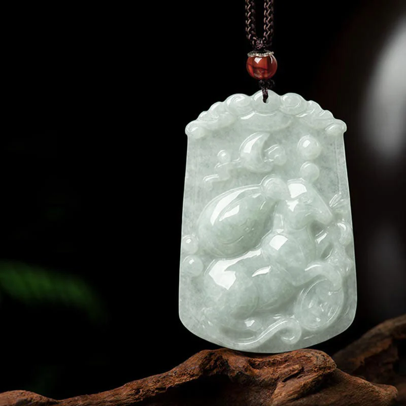 Collana con ciondolo amuleto dell'abbondanza dello zodiaco cinese Buddha Stones in giada naturale 12 - Image 11