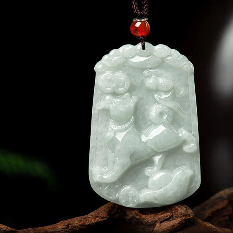 Collana con ciondolo amuleto dell'abbondanza dello zodiaco cinese Buddha Stones in giada naturale 12 - Image 24