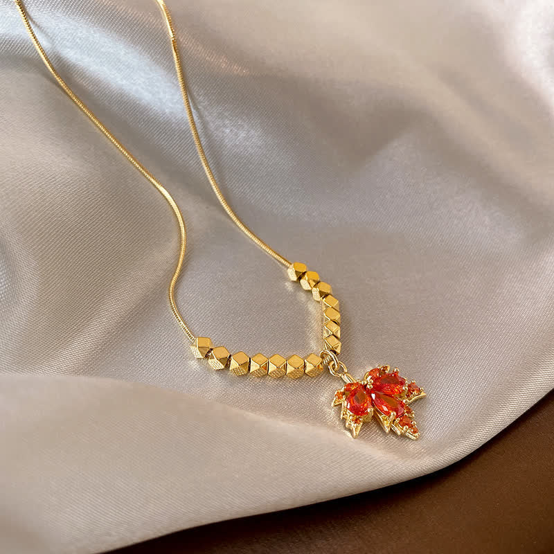 Collana con ciondolo, anello e orecchini con foglia d'acero e zircone, portafortuna , Buddha Stones - Image 12