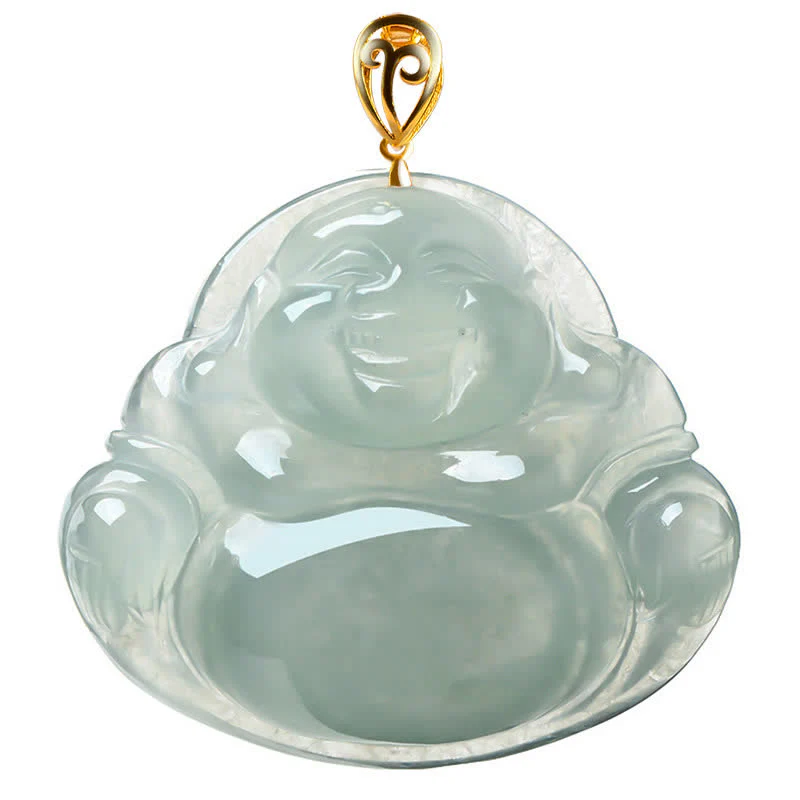 Collana con Buddha Stones che ride, giada naturale, abbondanza, catena in acciaio al titanio - Image 8