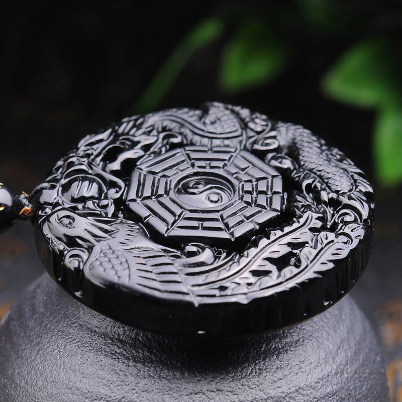 Collana con ciondolo Buddha Stones Bagua Dragon Phoenix Obsidian Fulfilment - Image 3