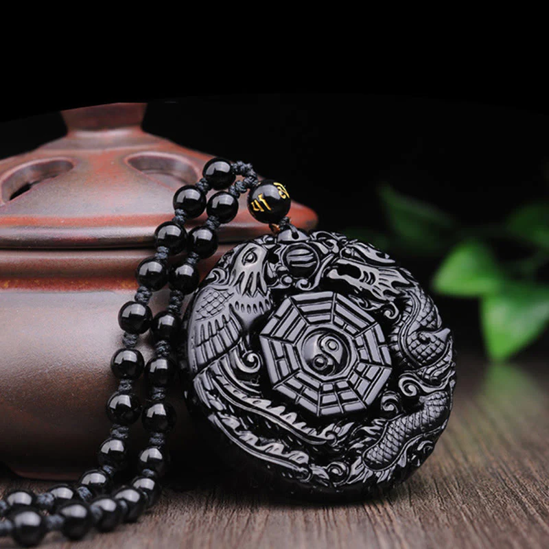 Collana con ciondolo Buddha Stones Bagua Dragon Phoenix Obsidian Fulfilment - Image 5