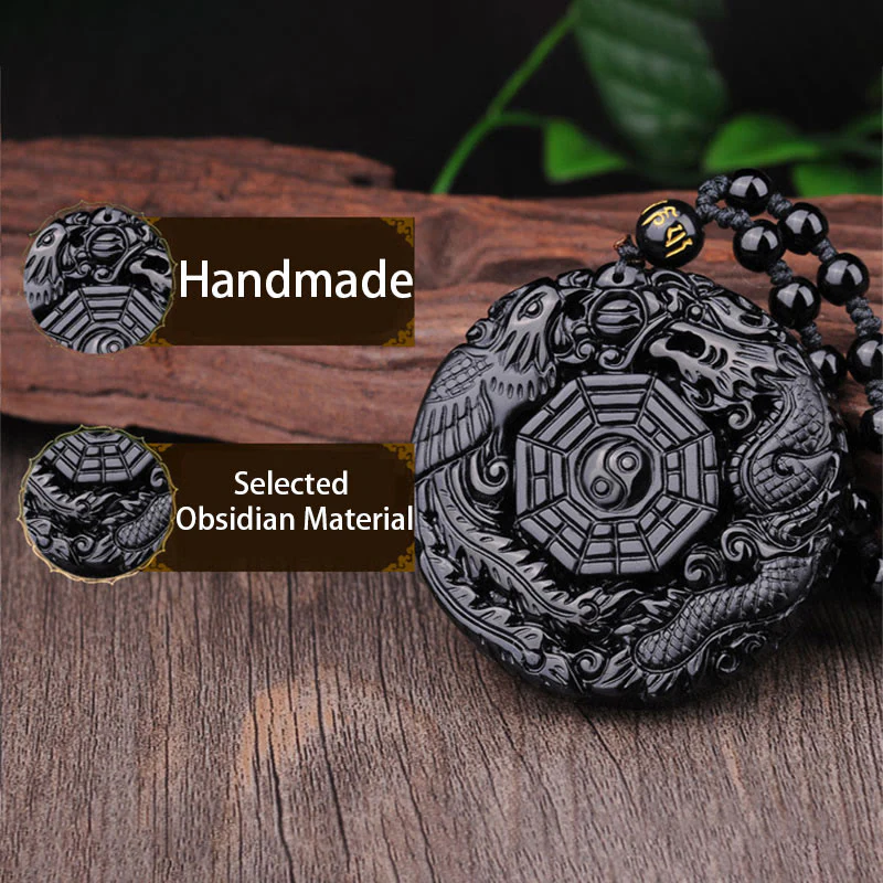 Collana con ciondolo Buddha Stones Bagua Dragon Phoenix Obsidian Fulfilment - Image 6