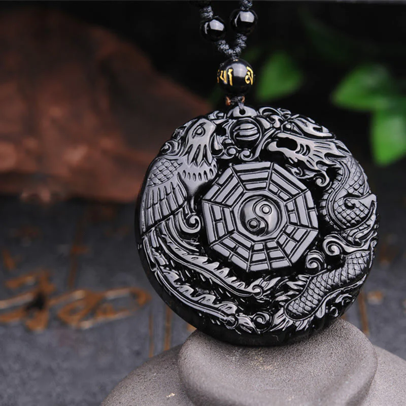 Collana con ciondolo Buddha Stones Bagua Dragon Phoenix Obsidian Fulfilment - Image 9