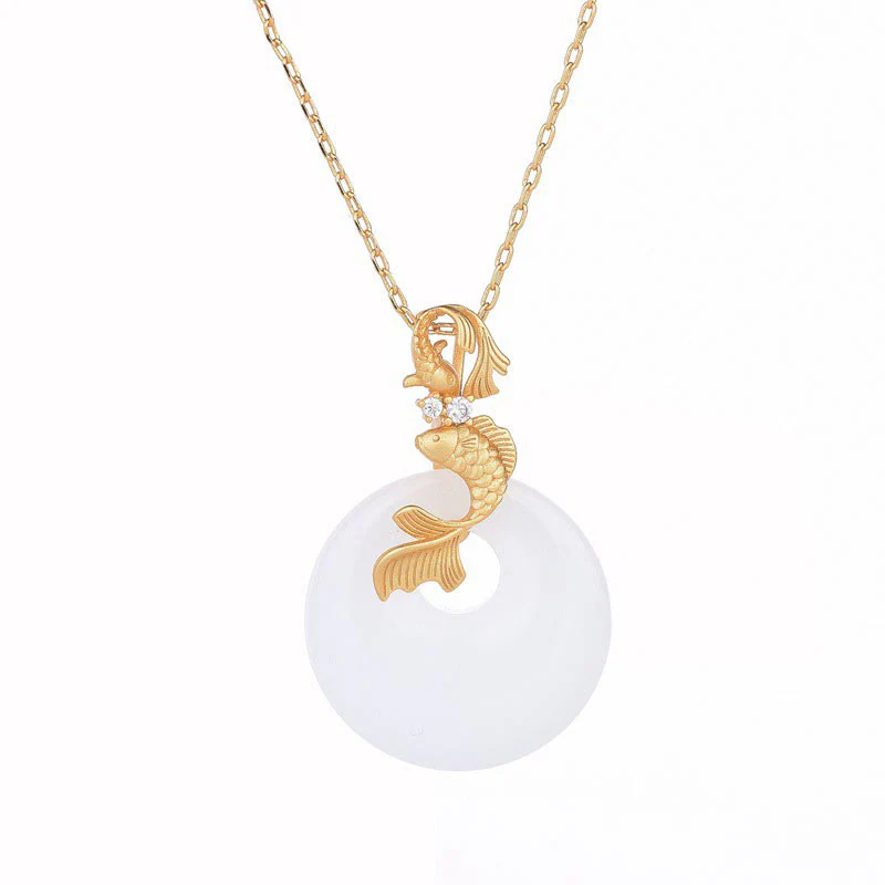 Collana con ciondolo Buddha Stones, giada bianca, pesce Koi, ricchezza e prosperità - Image 6