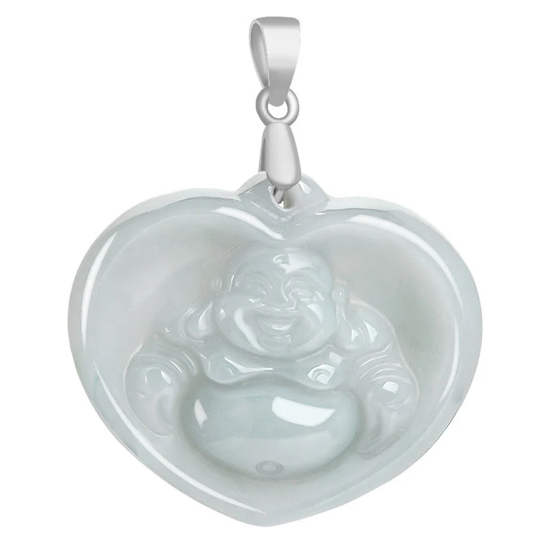 Collana con ciondolo a catena in acciaio al titanio Buddha Stones ride, giada bianca e benedizione della fortuna - Image 10