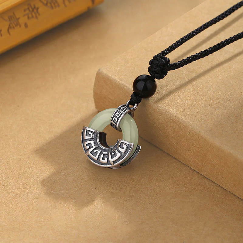 Collana con ciondolo Buddha Stones in argento sterling 925, giada naturale di Hetian, fibbia della pace e prosperità - Image 2