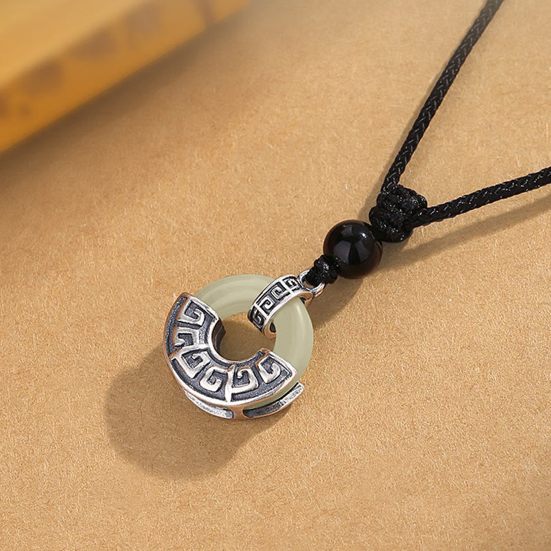 Collana con ciondolo Buddha Stones in argento sterling 925, giada naturale di Hetian, fibbia della pace e prosperità - Image 4