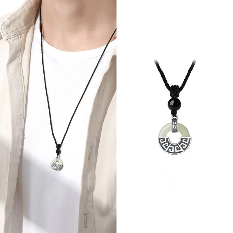 Collana con ciondolo Buddha Stones in argento sterling 925, giada naturale di Hetian, fibbia della pace e prosperità - Image 8