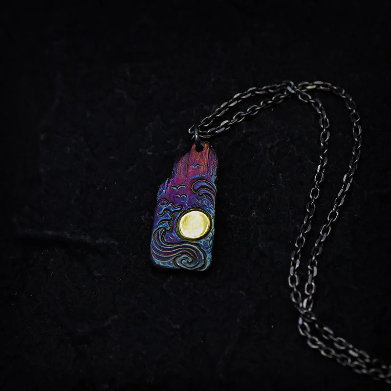 Collana con ciondolo Buddha Stones in argento sterling 999 e oro 24k, onde e sole, equilibrio - Image 3