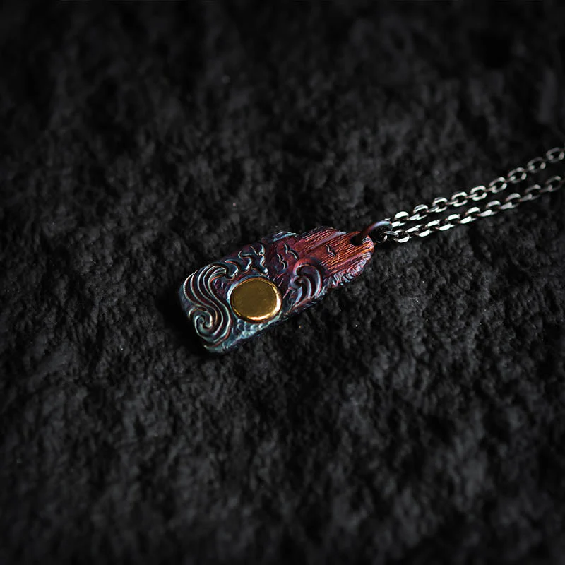 Collana con ciondolo Buddha Stones in argento sterling 999 e oro 24k, onde e sole, equilibrio - Image 4