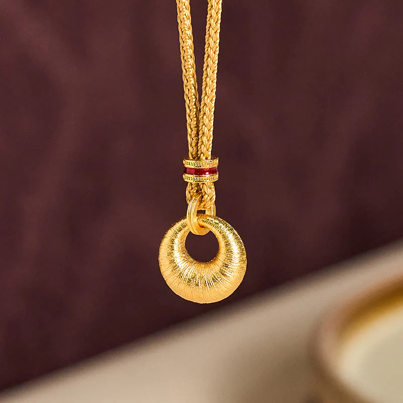 Collana con ciondolo Buddha Stones in rame placcato oro 24k con fibbia della pace e texture, simbolo di ricchezza - Image 11