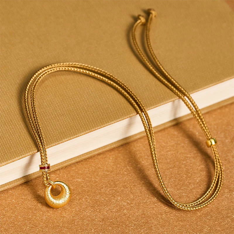 Collana con ciondolo Buddha Stones in rame placcato oro 24k con fibbia della pace e texture, simbolo di ricchezza - Image 12