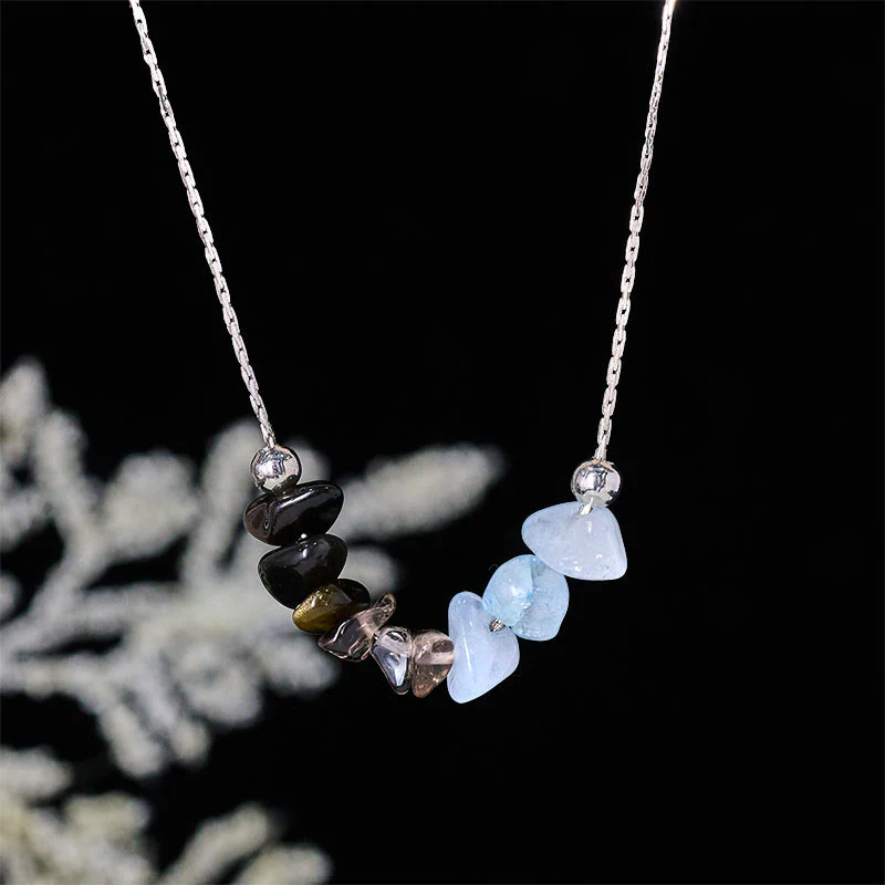 Collana con ciondolo Buddha Stones, ossidiana nera, quarzo fumé, granato, acquamarina, quarzo fragola, cristallo rosa, forza