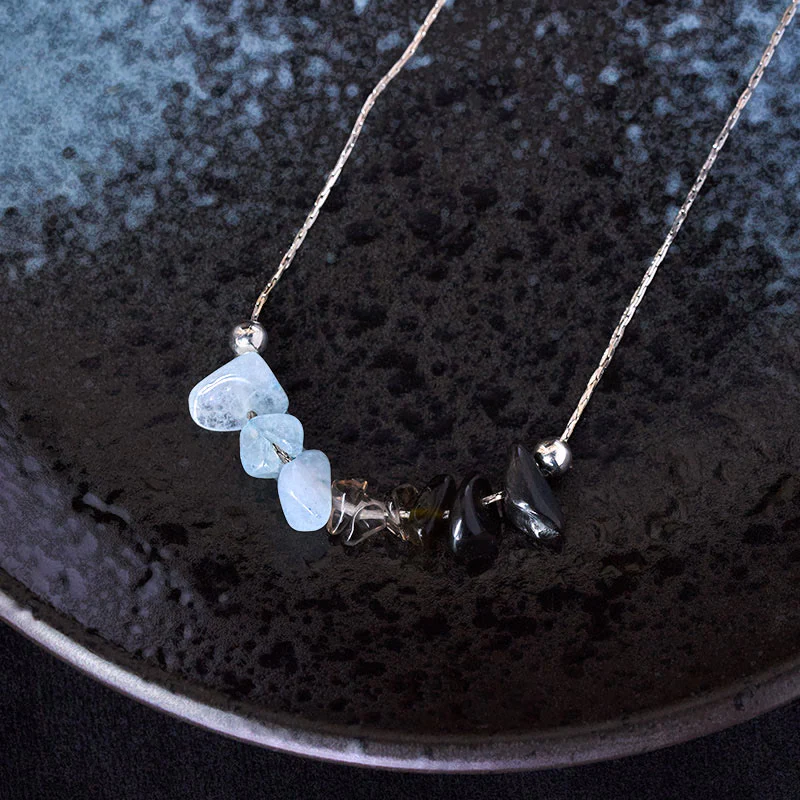 Collana con ciondolo Buddha Stones, ossidiana nera, quarzo fumé, granato, acquamarina, quarzo fragola, cristallo rosa, forza - Image 2