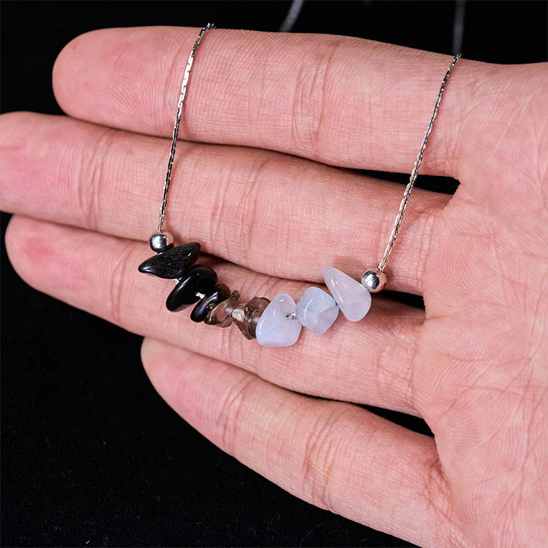 Collana con ciondolo Buddha Stones, ossidiana nera, quarzo fumé, granato, acquamarina, quarzo fragola, cristallo rosa, forza - Image 5