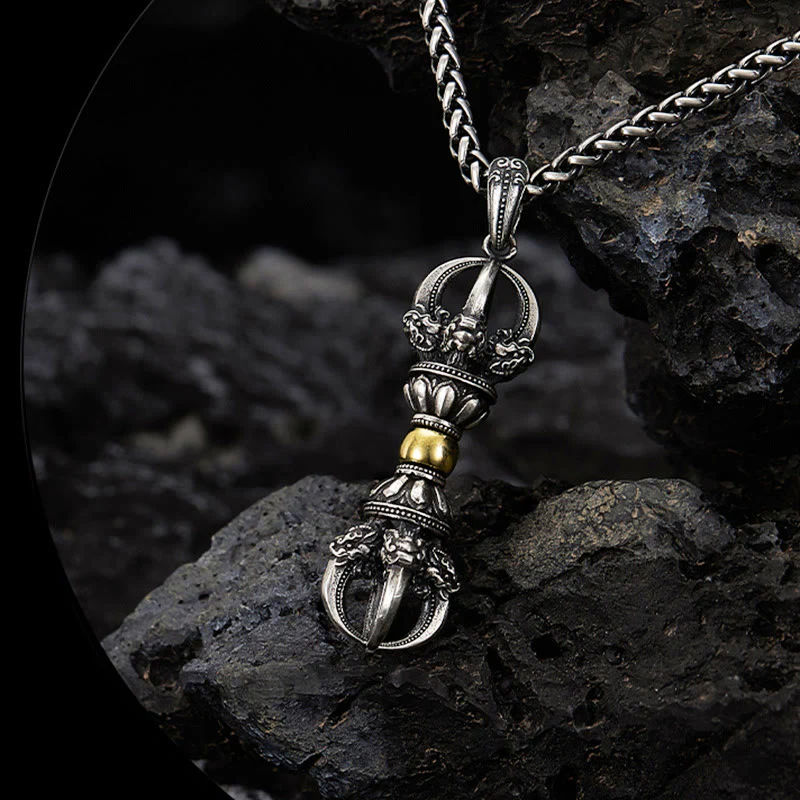 Collana con ciondolo Buddha Stones Tibetan Dorje Vajra Design Wealth - Image 2