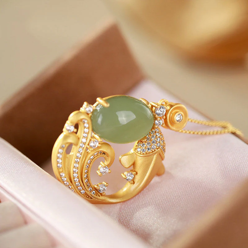 Collana con ciondolo calmante con pesce koi in giada ciano e Buddha Stones - Image 7