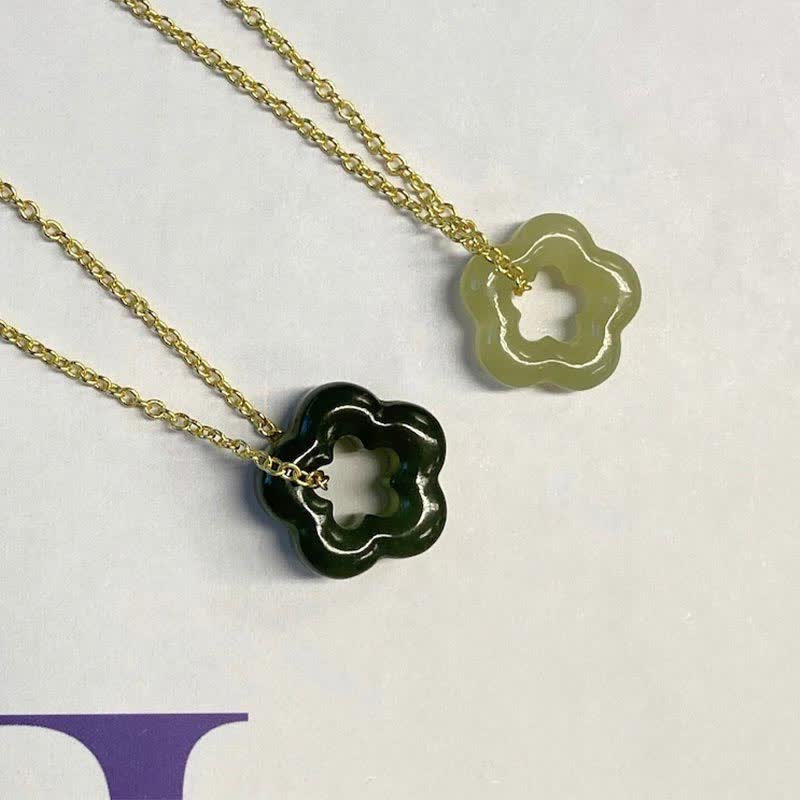 Collana con ciondolo con ciondolo floreale in giada ciano Buddha Stones , delicata giada Hetian - Image 17